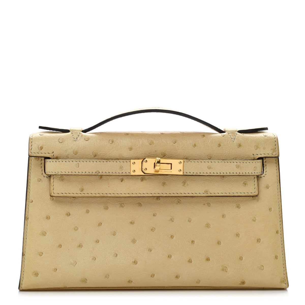 Ostrich Kelly Pochette Clutch Parchemin