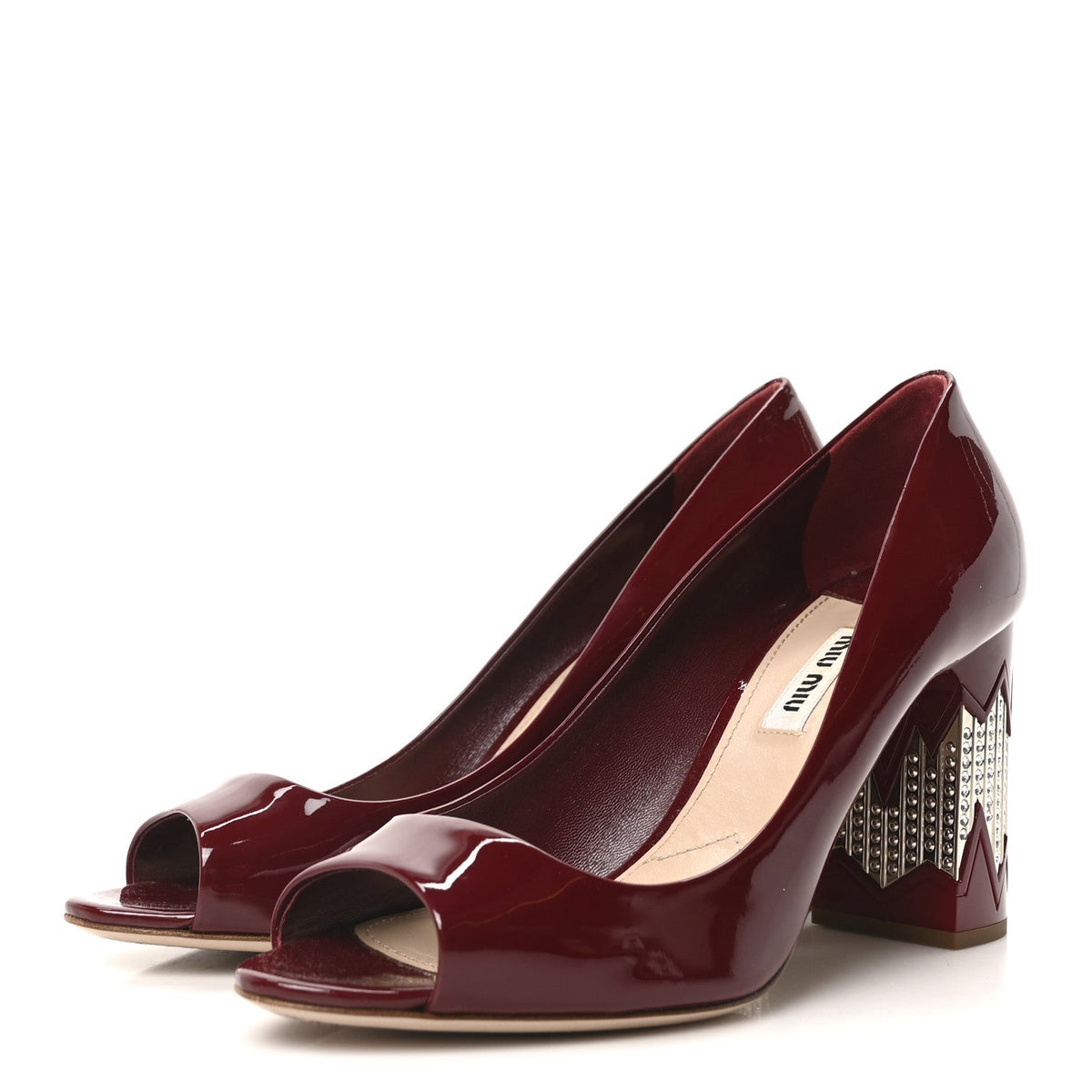Patent Crystal Peep Toe Pumps 37.5 Burgundy