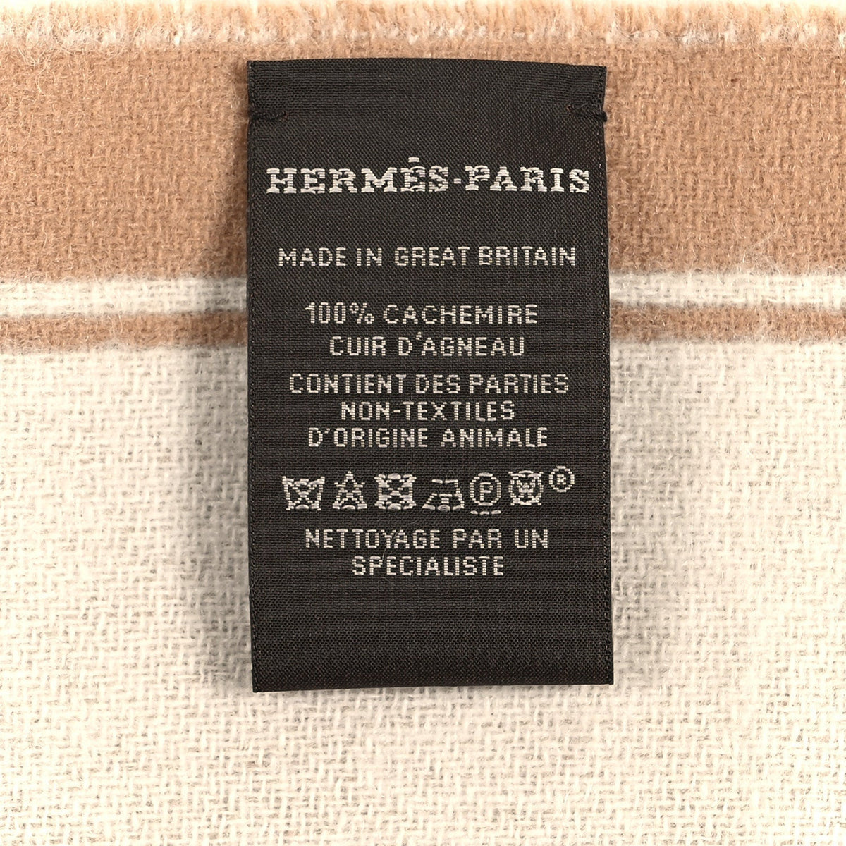 Cashmere Casaque Grand Mors Muffler Camel Ivory