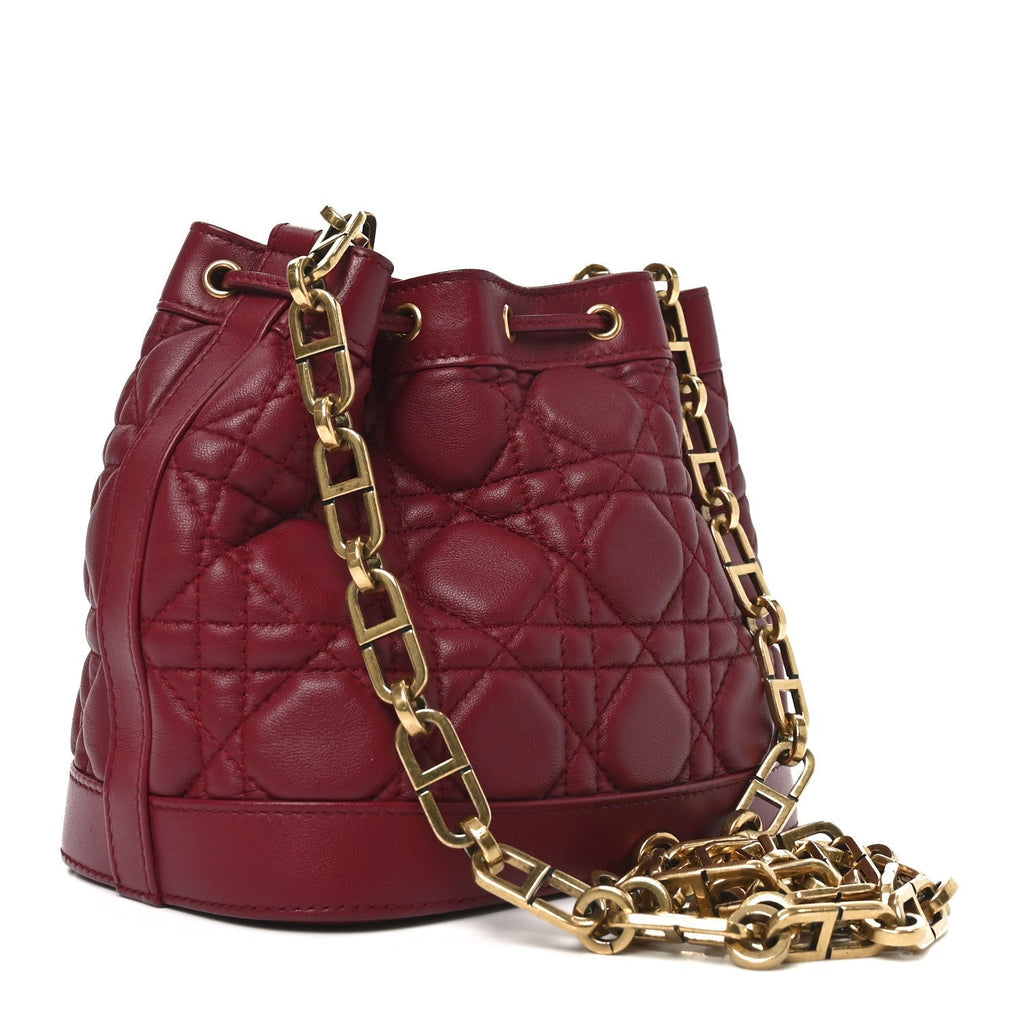 Lambskin Cannage Miss Dior Bucket Bag Cherry Red