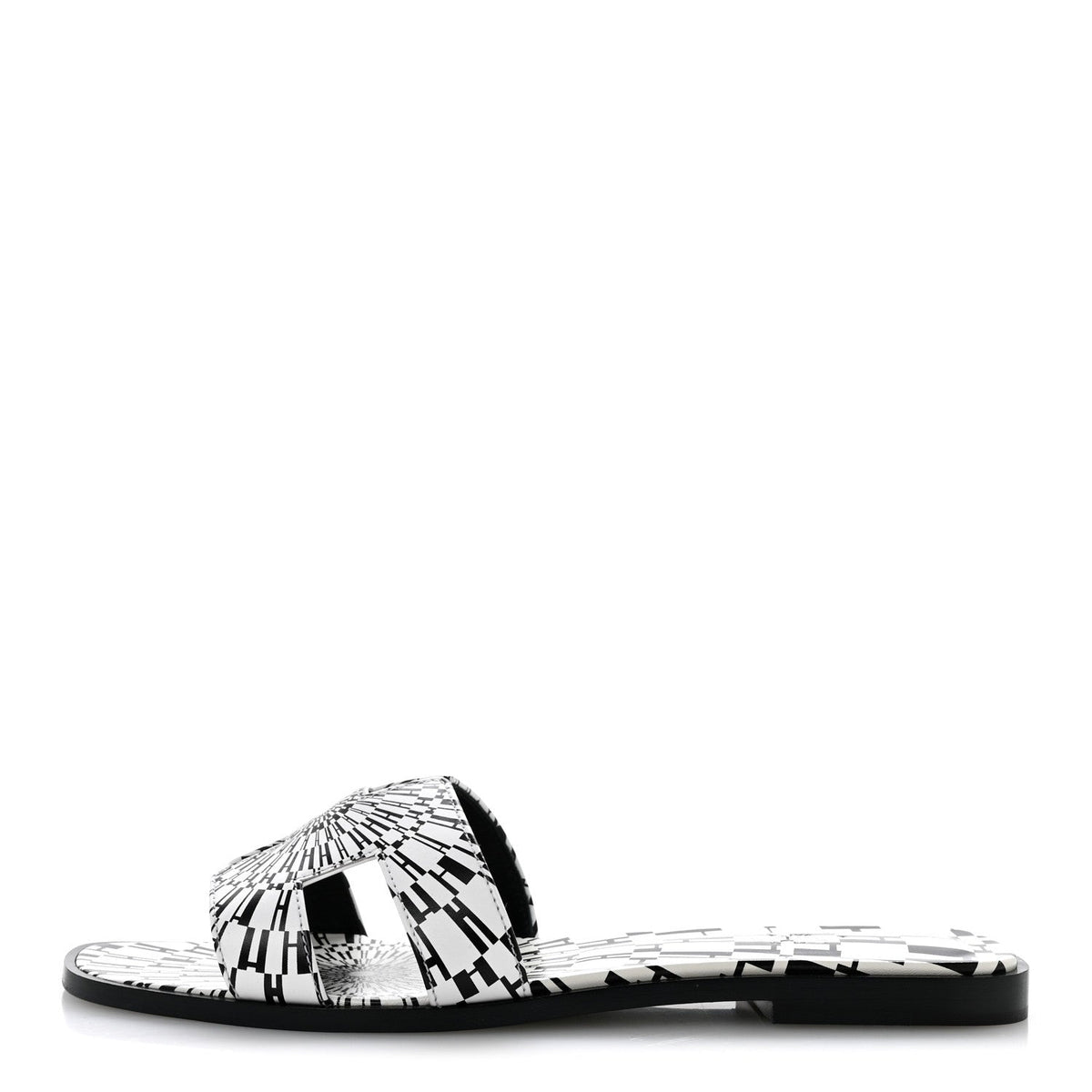 Calfskin Printed Op'H Oran Sandals 40.5 Black White
