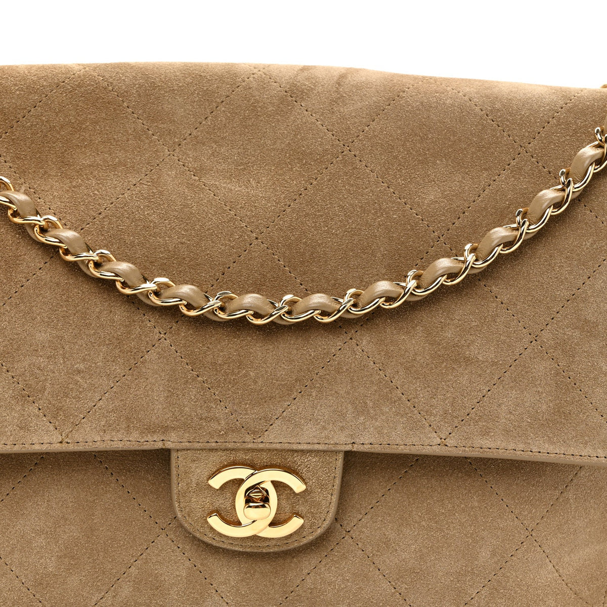 Suede Calfskin Souplissimo Maxi Flap Dark Beige