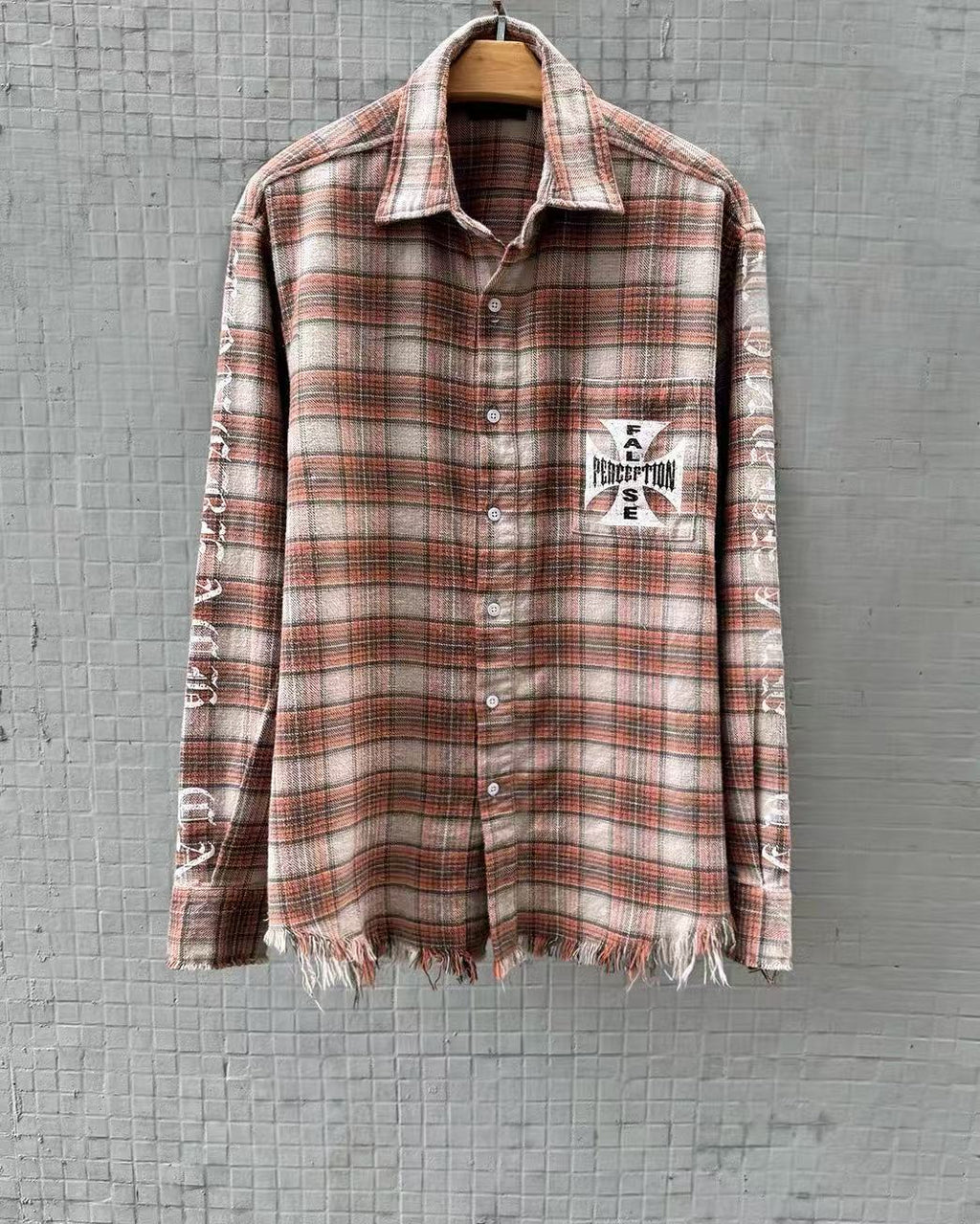 MIXED EMOTION Plaid Graphic Distressed Shirt