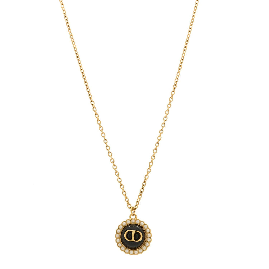 Metal Pearl CD Necklace Gold Black