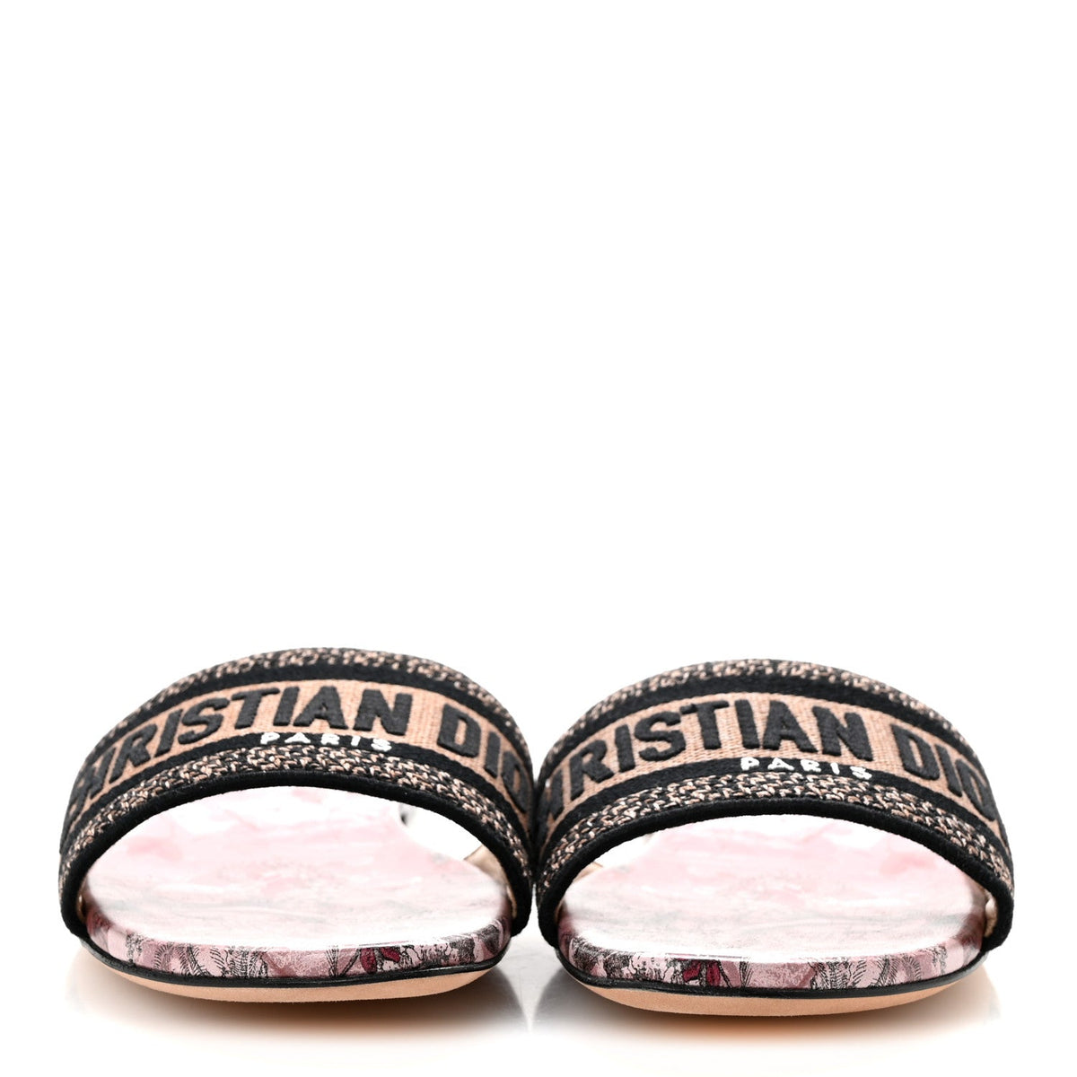 Canvas Rose Mutabilis Embroidered Dway Flat Slide Sandals 39 Fard Black