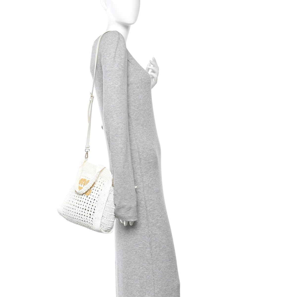 Raffia Crochet Woven Tote Bag White