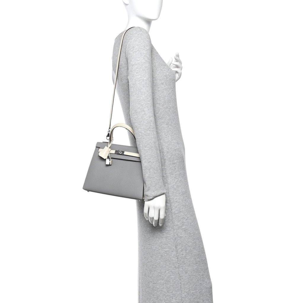 Epsom Bi-Color Horseshoe Kelly Sellier 25 Gris Mouette Craie