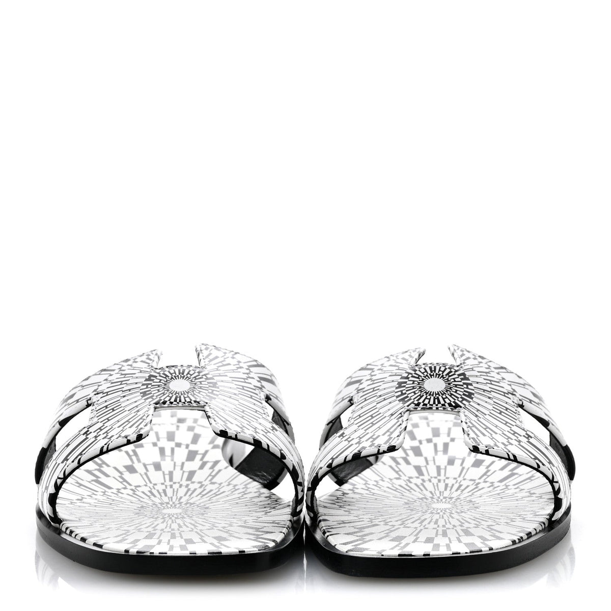Calfskin Printed Op'H Oran Sandals 40.5 Black White