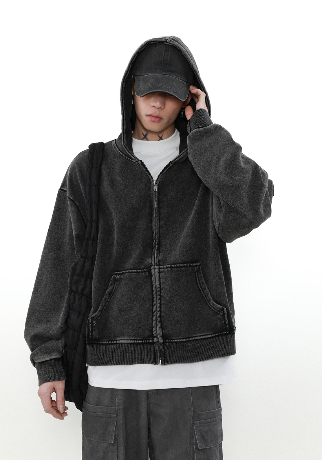 MRNEARLY Heavyweight Vintage Washed Zip Jacket