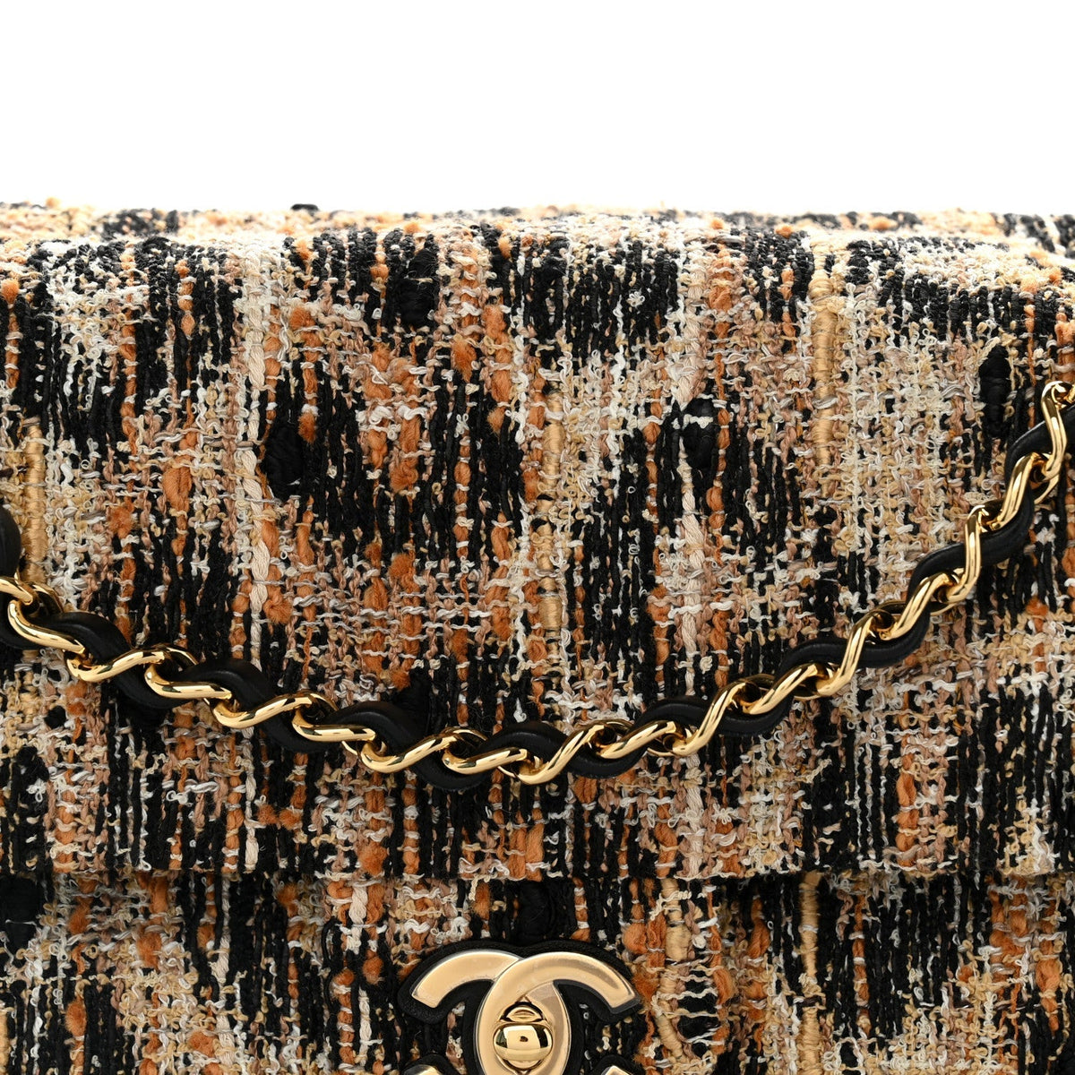 Tweed Mixed Fibers Leopard Print Small Souplissimo Maxi Flap Brown Black White