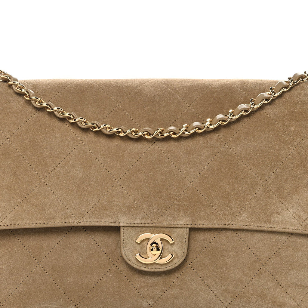 Suede Calfskin Souplissimo Maxi Flap Dark Beige