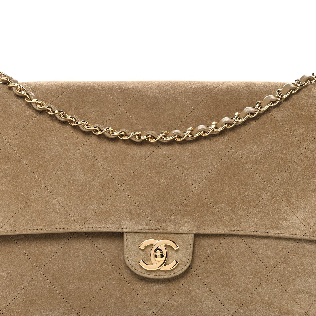 Suede Calfskin Souplissimo Maxi Flap Dark Beige