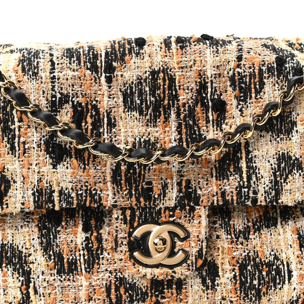 Tweed Mixed Fibers Leopard Print Small Souplissimo Maxi Flap Brown Black White