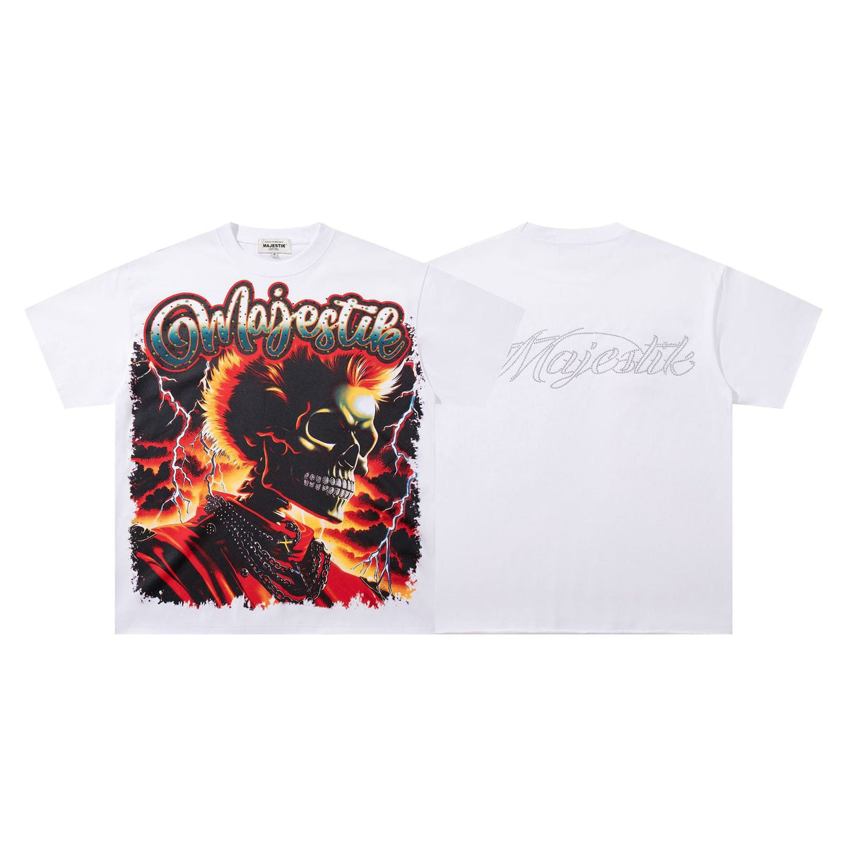 MAJESTIK Skull Lightning Graphic T Shirt