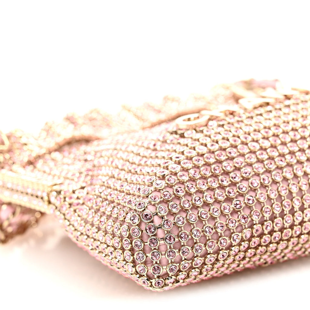 Crystal Embellished Metallic Lambskin Mini Chanel 22 Light Pink