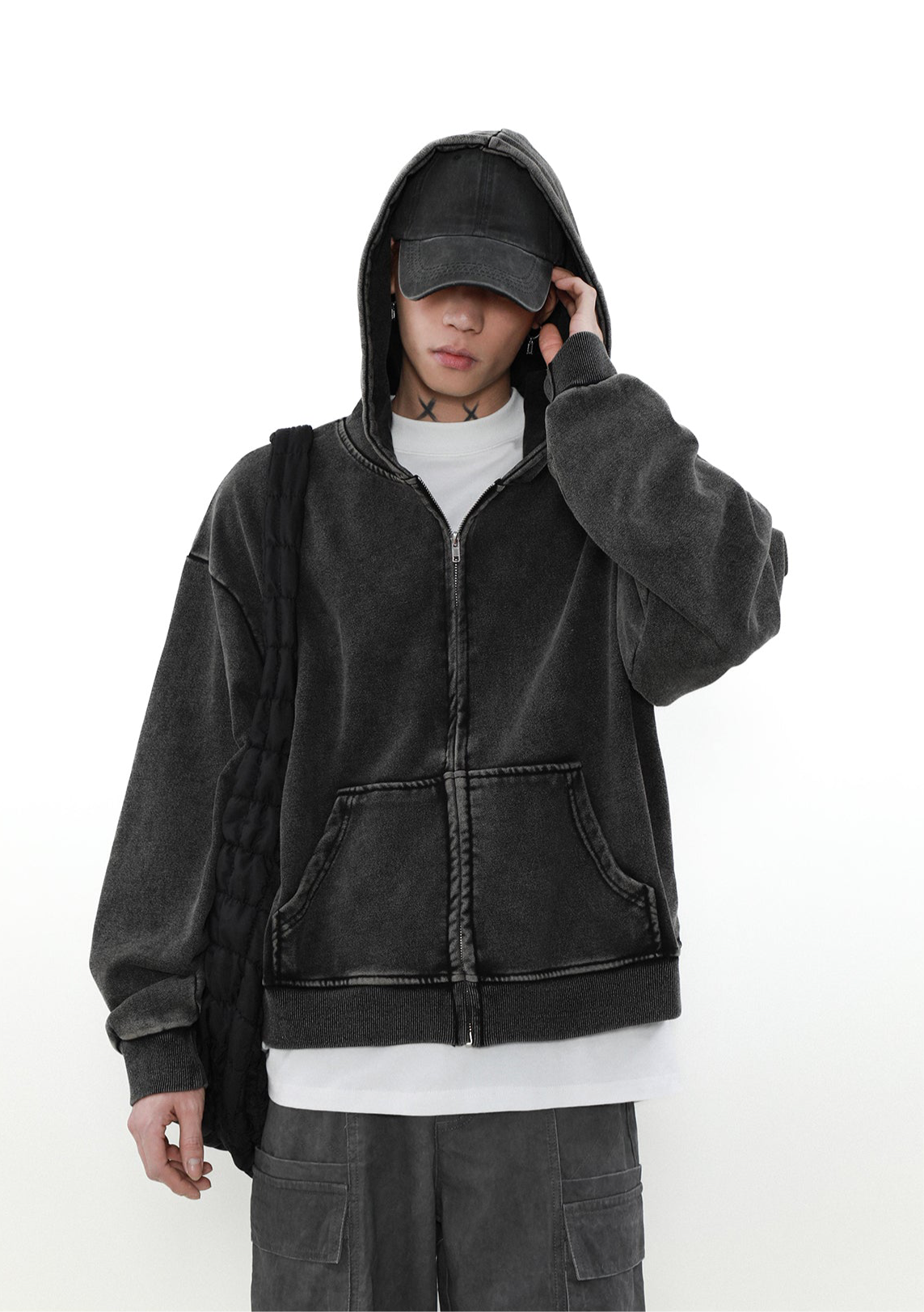 MRNEARLY Heavyweight Vintage Washed Zip Jacket