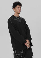JHYQ Washed Torn Collar Long Sleeve