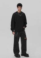 JHYQ Washed Torn Collar Long Sleeve
