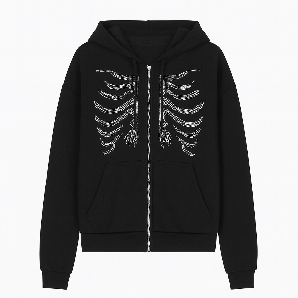 Black Y2K Zip Up Hoodie