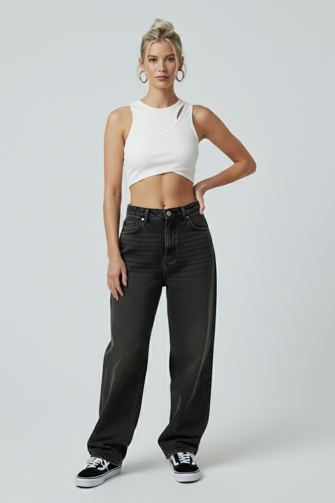 Asymmetrical White Crop Top – Y2K Style