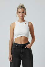 Asymmetrical White Crop Top – Y2K Style