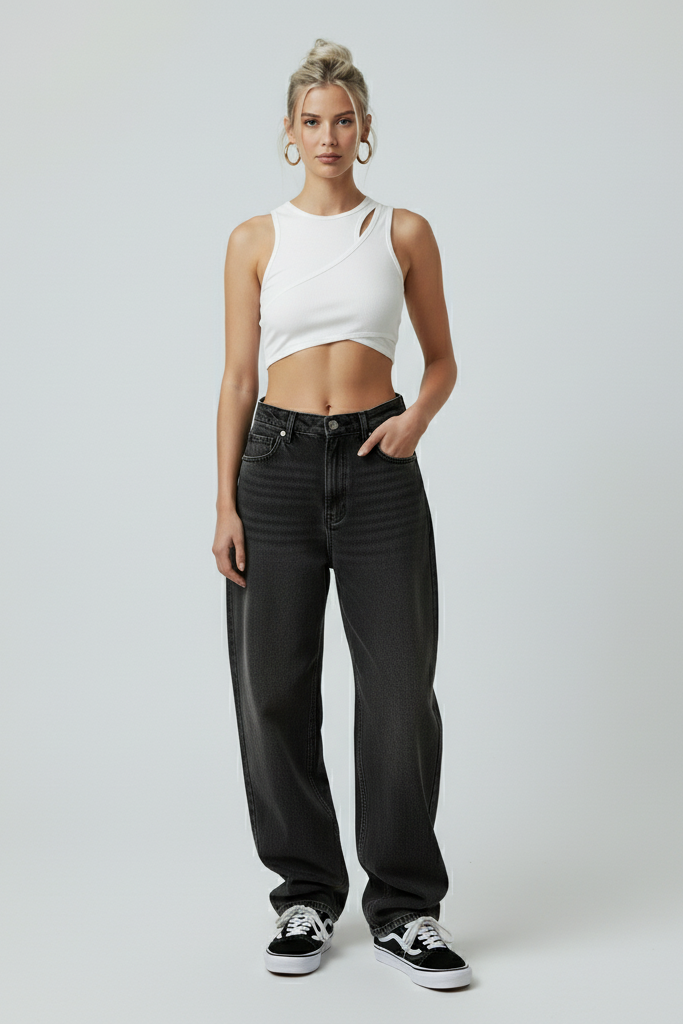 Asymmetrical White Crop Top – Y2K Style