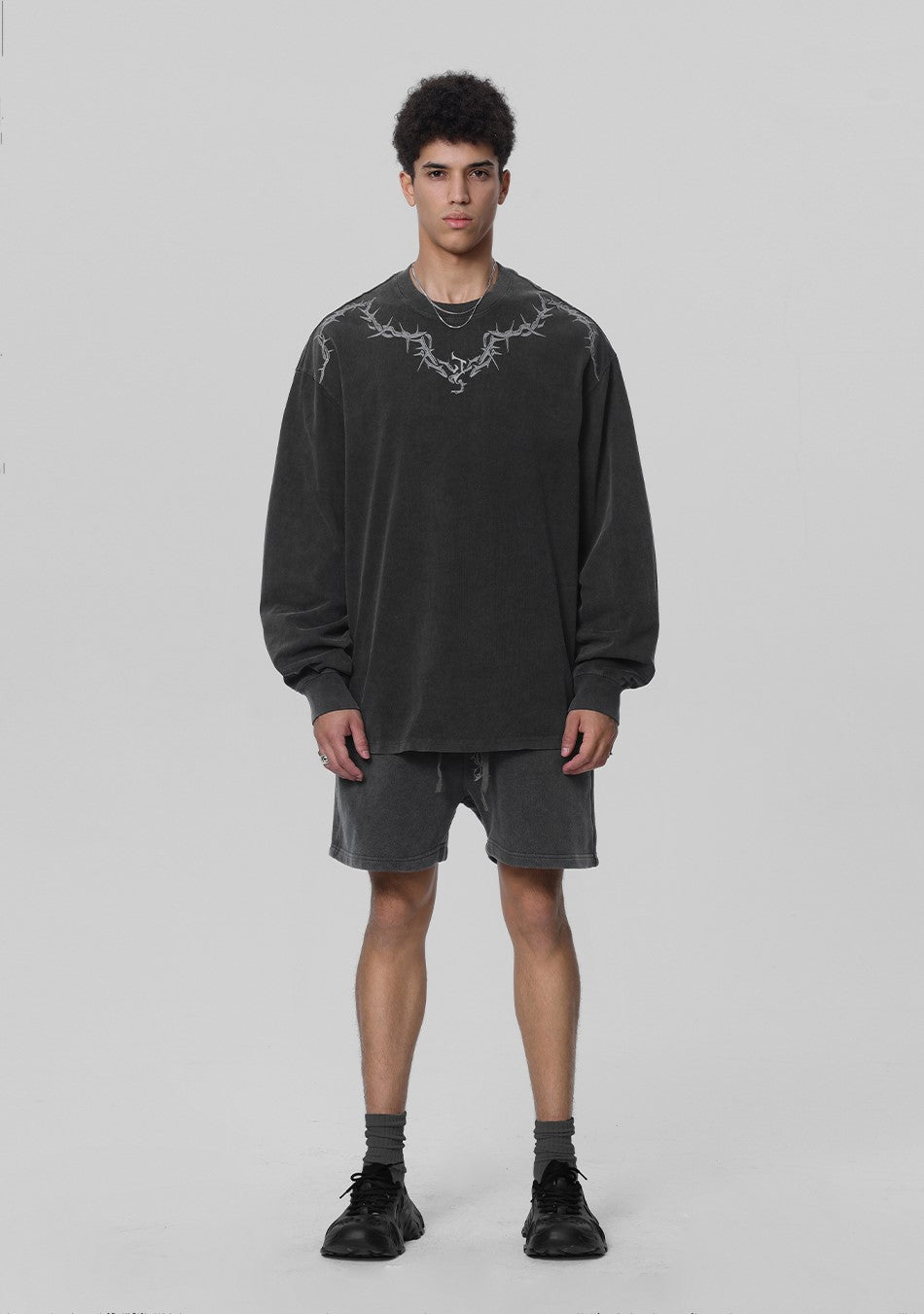 JHYQ Washed Torn Collar Long Sleeve