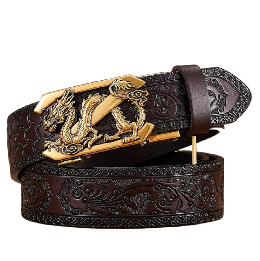 Embossed Z Dragon Pendant Leather Belt