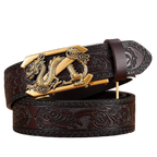 Embossed Z Dragon Pendant Leather Belt