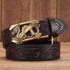 Embossed Z Dragon Pendant Leather Belt