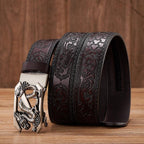 Embossed Z Dragon Pendant Leather Belt