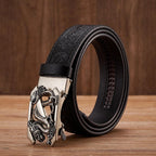 Embossed Z Dragon Pendant Leather Belt