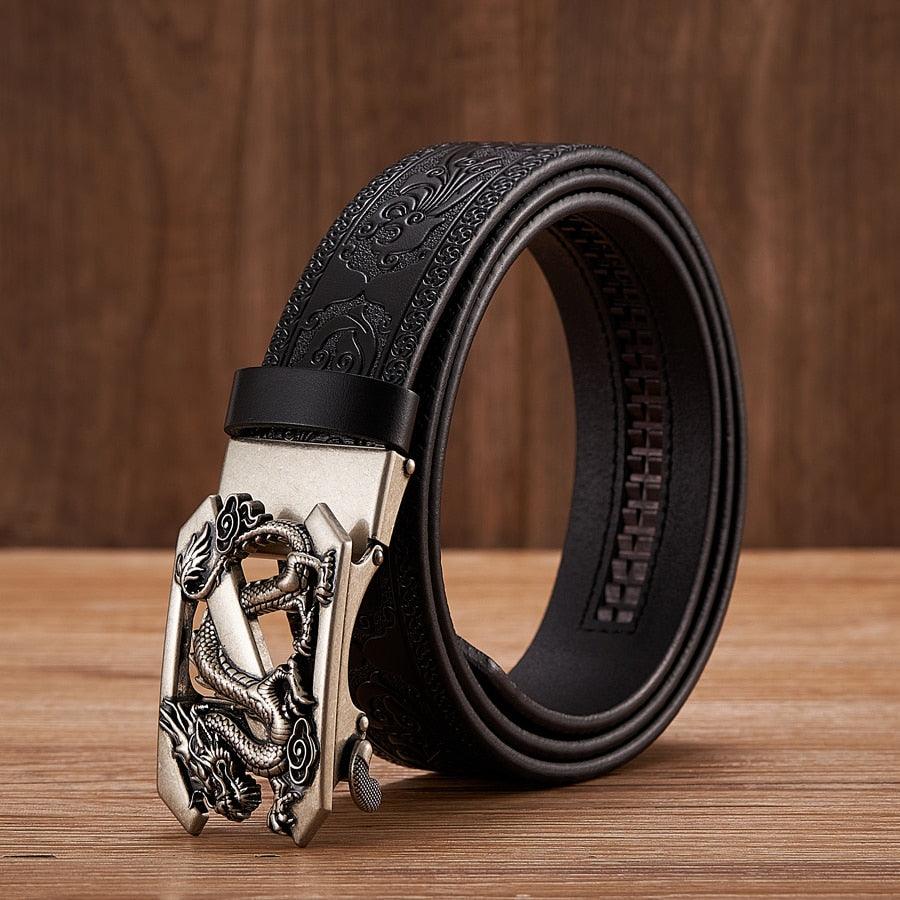 Embossed Z Dragon Pendant Leather Belt
