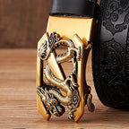 Embossed Z Dragon Pendant Leather Belt
