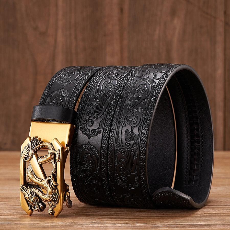 Embossed Z Dragon Pendant Leather Belt