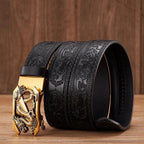 Embossed Z Dragon Pendant Leather Belt