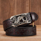 Embossed Z Dragon Pendant Leather Belt
