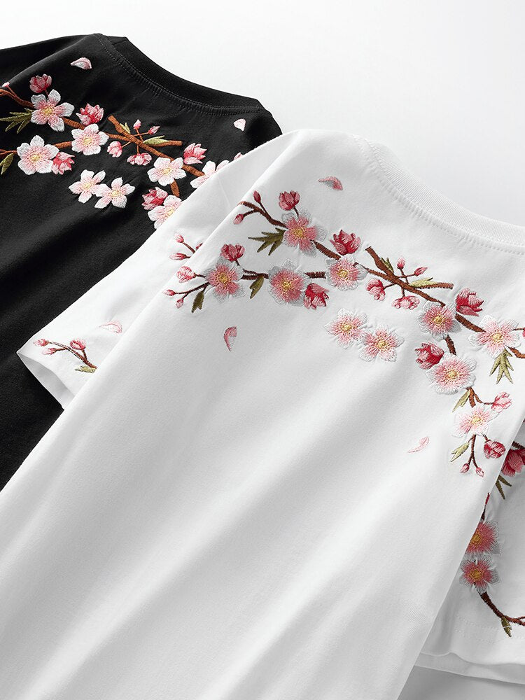 Sakura Flowers Embroidered Tee