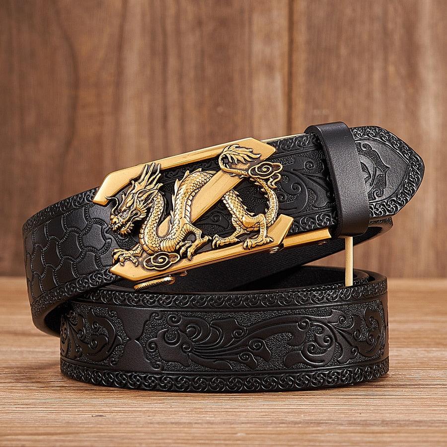 Embossed Z Dragon Pendant Leather Belt