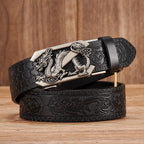 Embossed Z Dragon Pendant Leather Belt