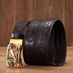 Embossed Z Dragon Pendant Leather Belt