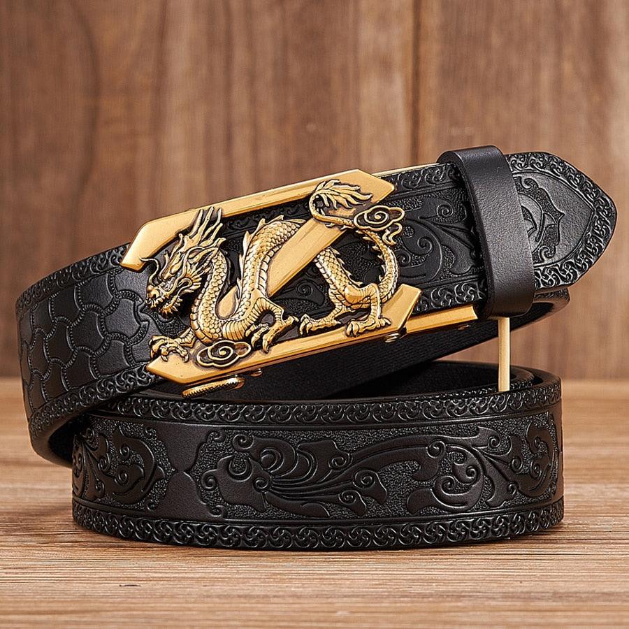 Embossed Z Dragon Pendant Leather Belt