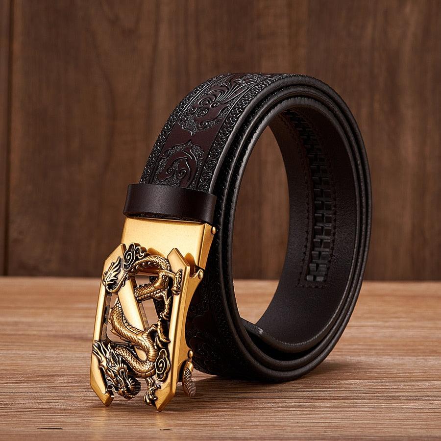 Embossed Z Dragon Pendant Leather Belt