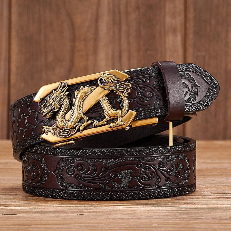 Embossed Z Dragon Pendant Leather Belt