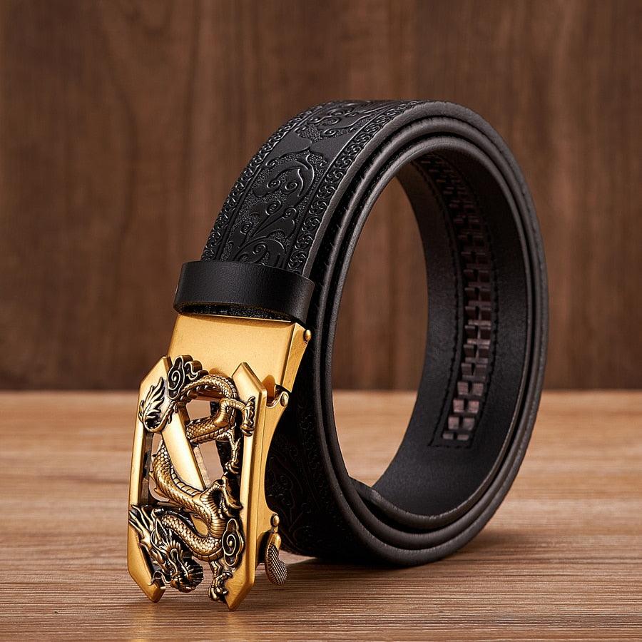 Embossed Z Dragon Pendant Leather Belt