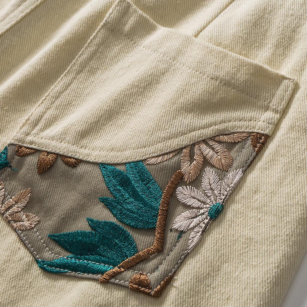 Embroidered Floral Patchwork Shorts