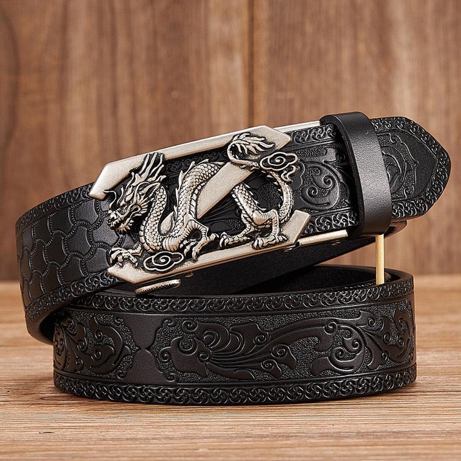 Embossed Z Dragon Pendant Leather Belt