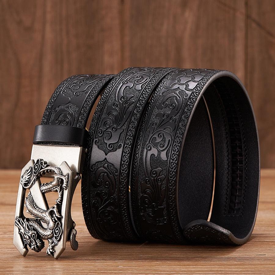 Embossed Z Dragon Pendant Leather Belt