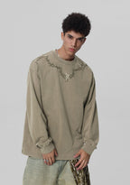 JHYQ Washed Torn Collar Long Sleeve