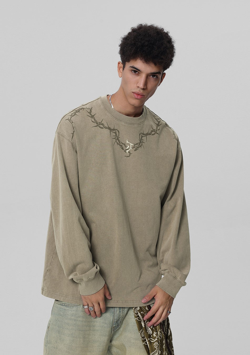 JHYQ Washed Torn Collar Long Sleeve